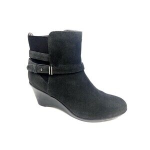 Blondo Lacey Size 7 M Wedge Waterproof Suede Ankle Boots Black Side Zip Bootie